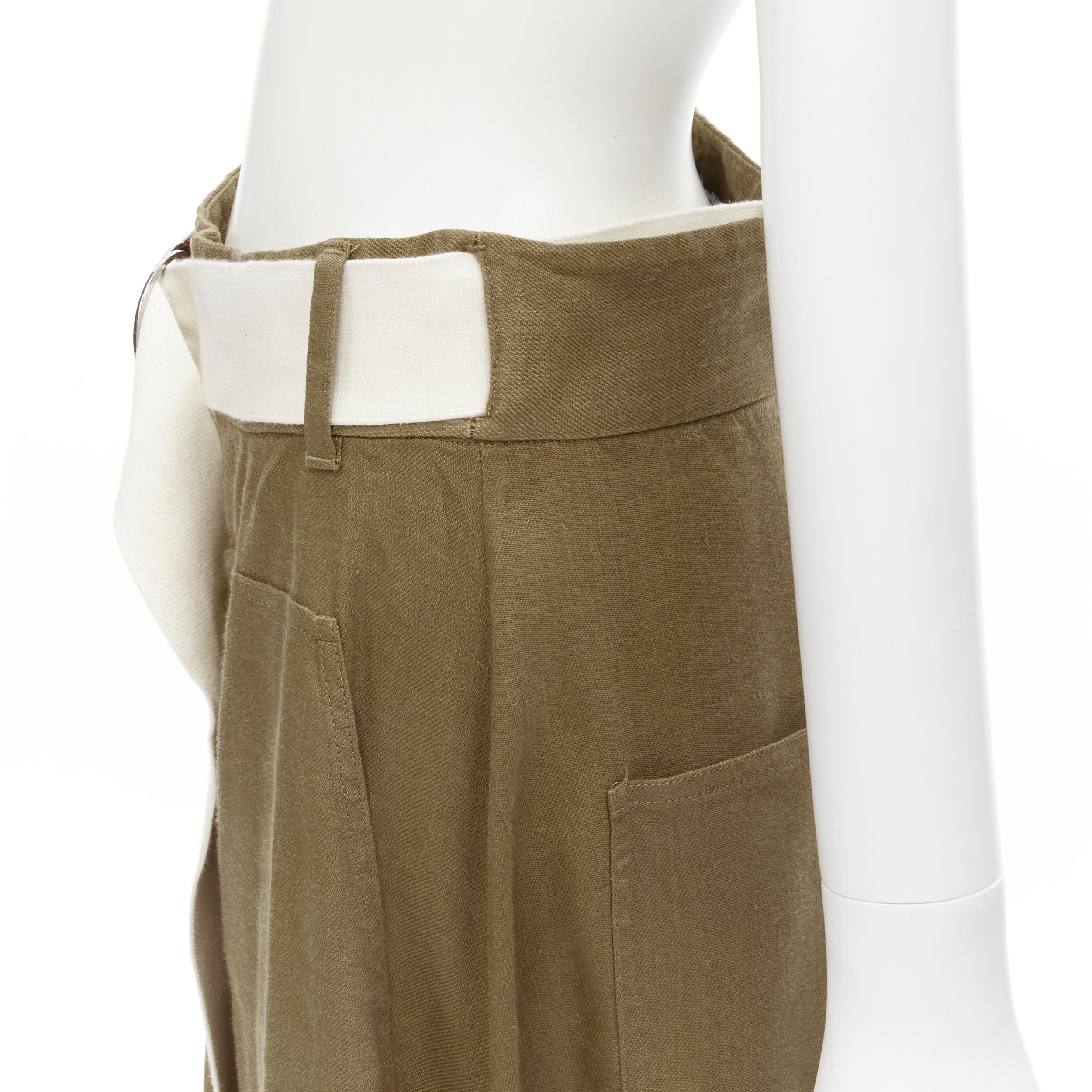 Women's TIBI safari brown linen blend wide canvas belted wrap midi skirt US6 S For Sale