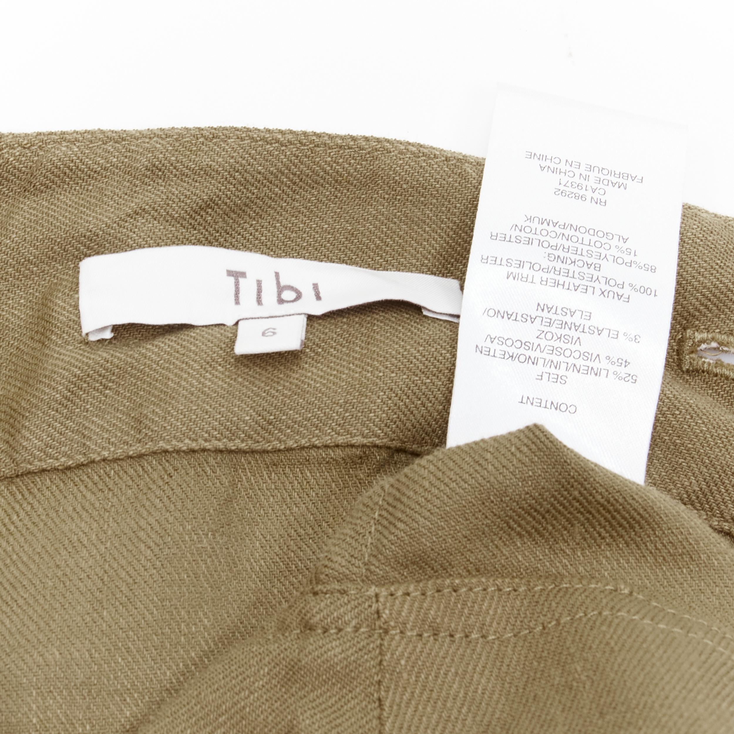 TIBI safari brown linen blend wide canvas belted wrap midi skirt US6 S For Sale 1