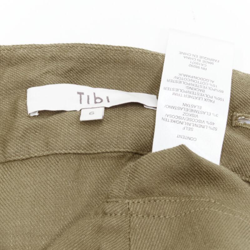 TIBI safari marrone in misto lino con cintura e gonna midi US6 S in vendita 4