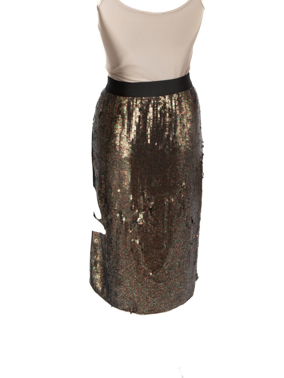 Noir Tibi Midi Straight Jupe à sequins en soie, taille S en vente
