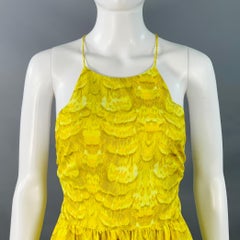 TIBI Size 2 Yellow Brown Polyester Print Halter Dress