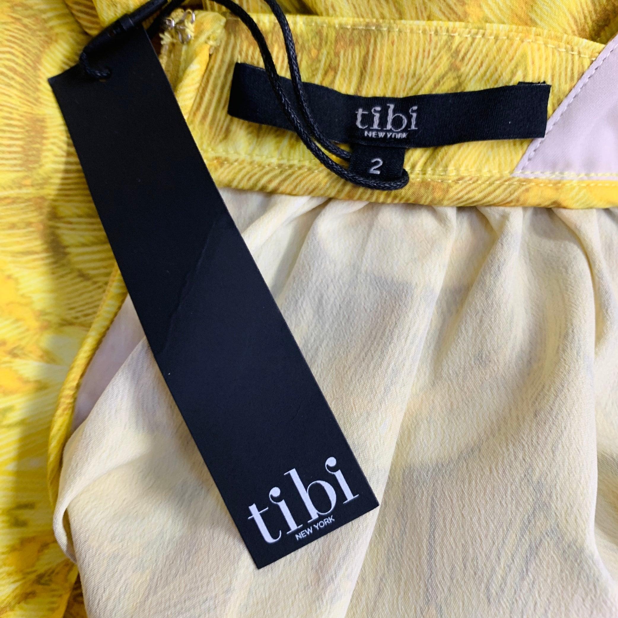 Tibi Size 2 Yellow Brown Polyester Print Halter Dress (robe dos nu) Pour femmes en vente