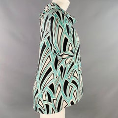 Tibi Size 6 Green Black White Silk Abstract Cowl Neck Dress Top