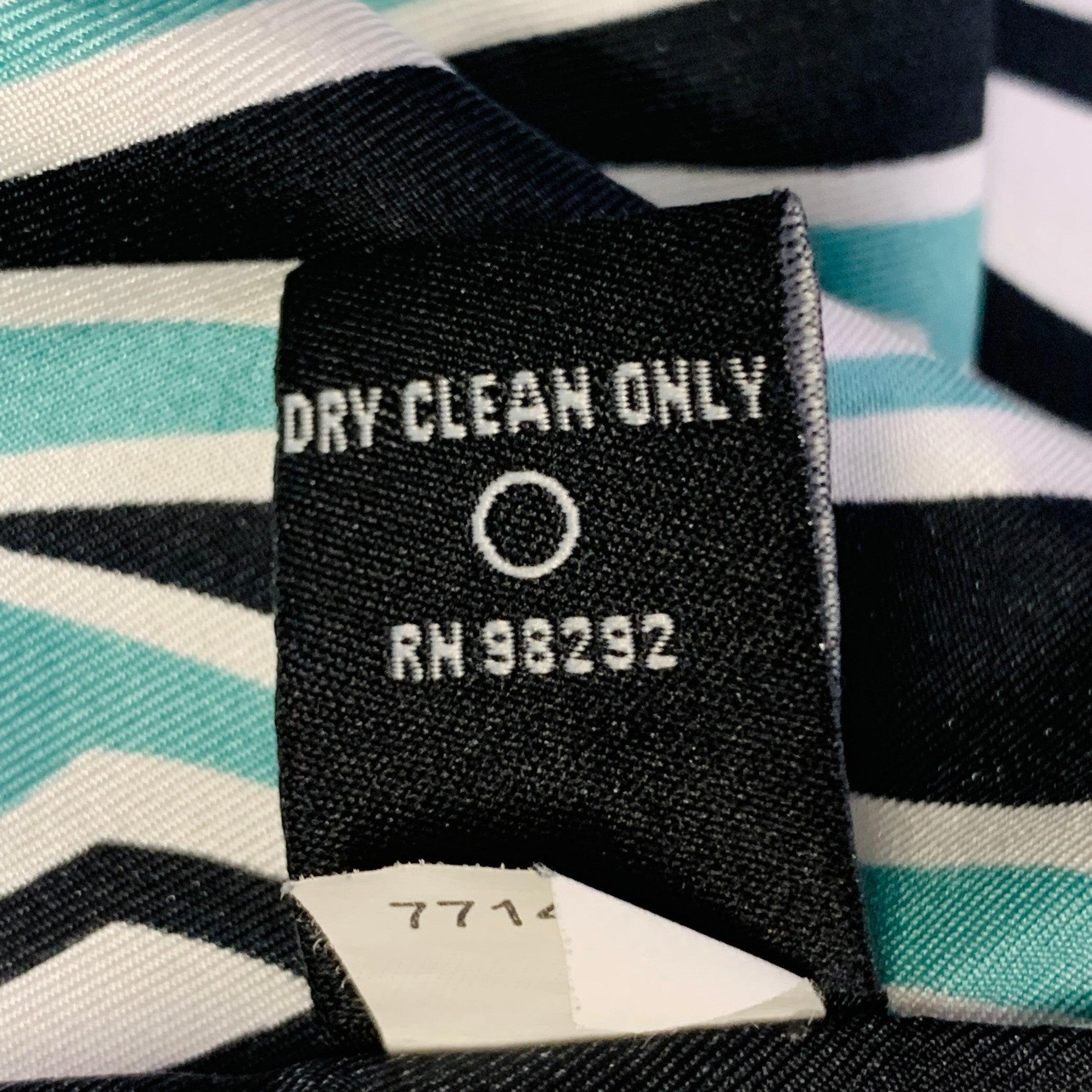 TIBI Size 6 Green Black White Silk Abstract Cowl Neck Dress Top For Sale 1
