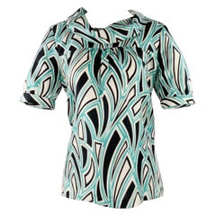 TIBI Size 6 Green Black White Silk Abstract Cowl Neck Dress Top