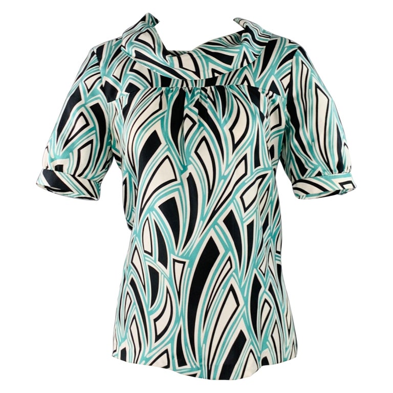 TIBI Size 6 Green Black White Silk Abstract Cowl Neck Dress Top For Sale at  1stDibs