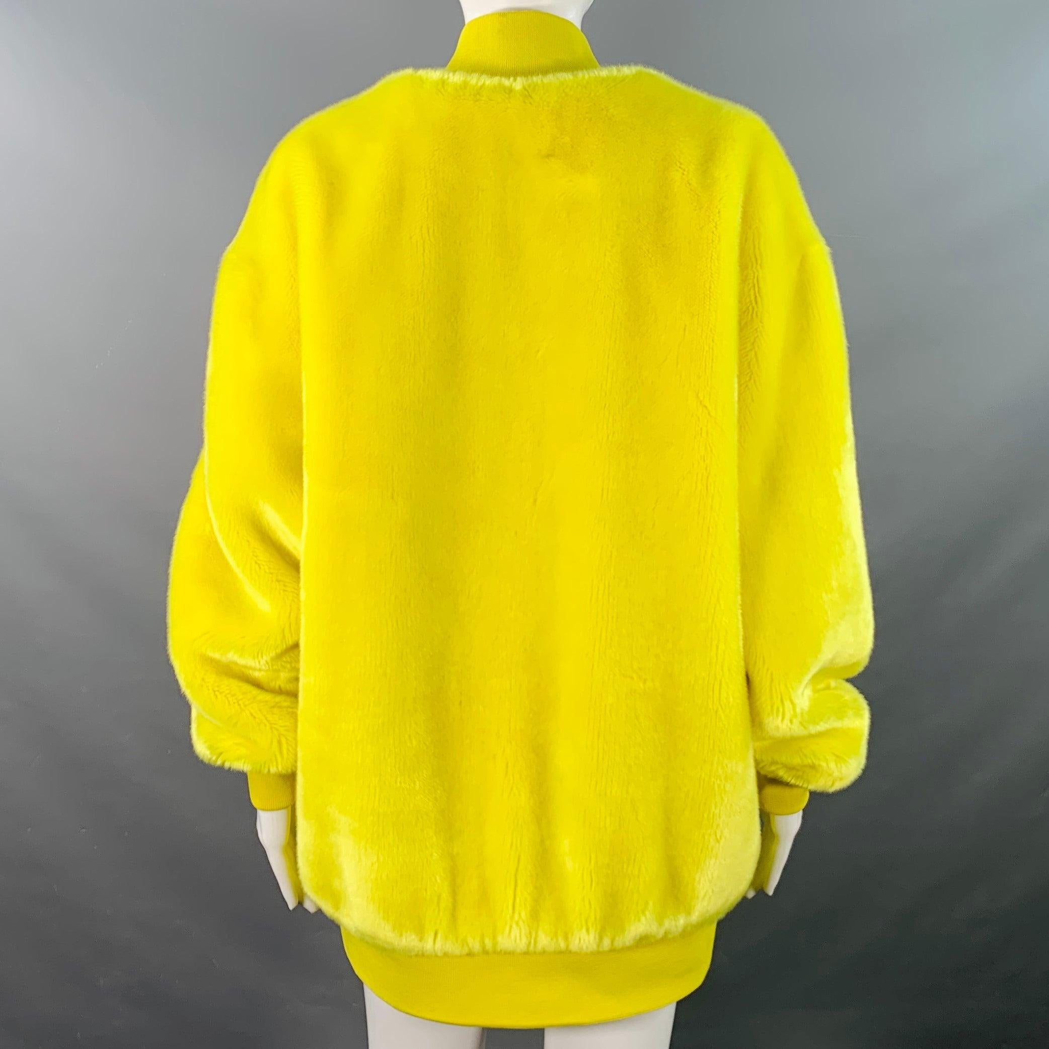 TIBI Size M Yellow Acrylic Textured Faux Fur Zip Up Oversized Bomber Jacket In Good Condition For Sale In San Francisco, CA