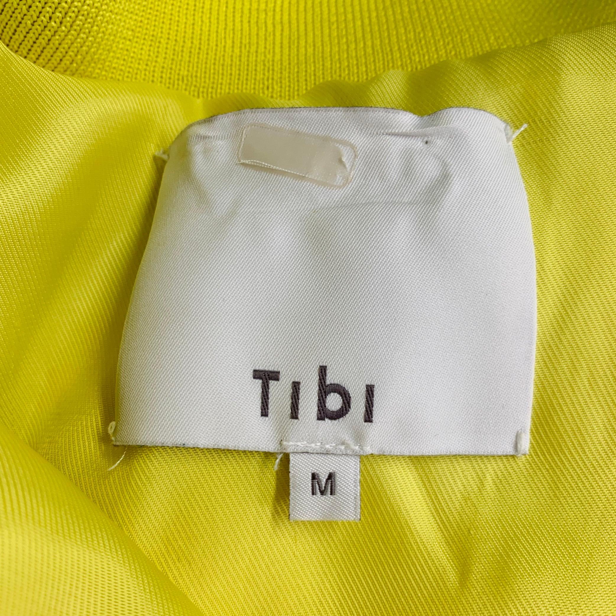 TIBI Size M Yellow Acrylic Textured Faux Fur Zip Up Oversized Bomber Jacket For Sale 2