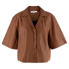 Tibi Tan Tissue Faux Leather Short Sleeve Cropped Shirt - US 8