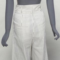 TIBI Pantalon court à rayures blanches et noires en lin mélangé plissé à larges jambes US0 XS