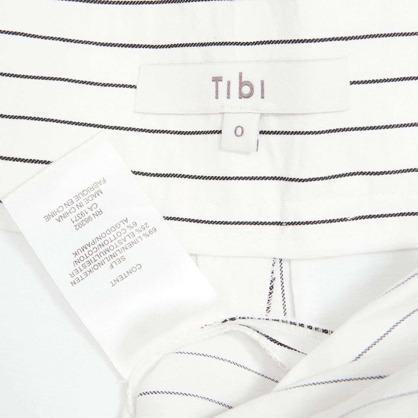TIBI white black pinstriped linen blend pleated wide leg cropped pants US0 XS For Sale 3