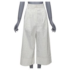 TIBI white black pinstriped linen blend pleated wide leg cropped pants US0 XS