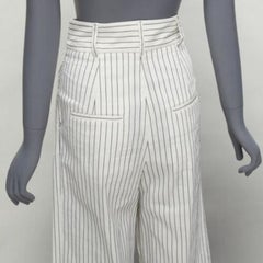 TIBI white black pinstriped linen pleated front wide leg cropped pants US0 XS