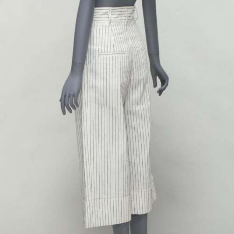TIBI white black pinstriped linen pleated front wide leg cropped pants US0 XS For Sale 1