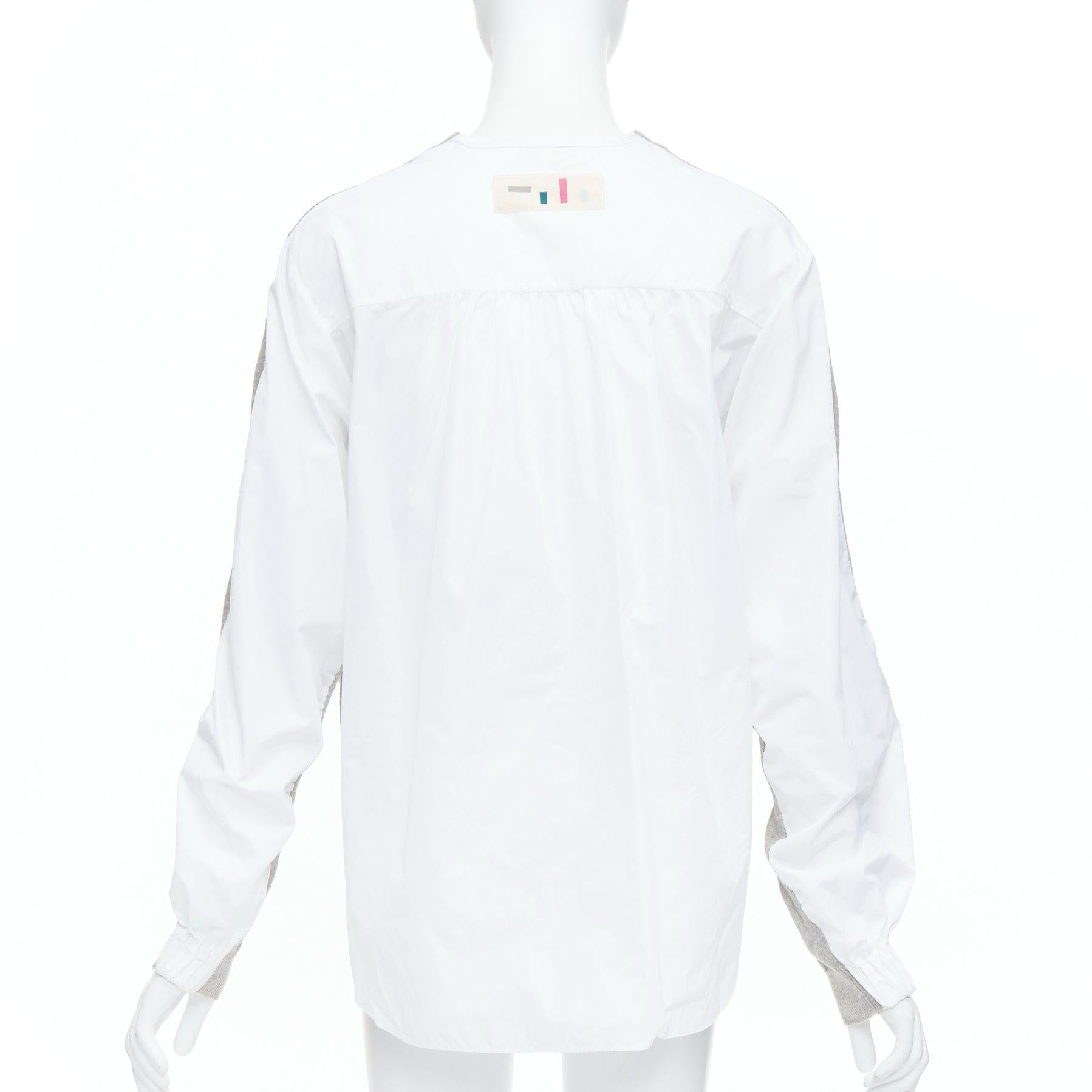 Women's TIBI white grey nylon merino wool contrast ruched back sweater XS For Sale