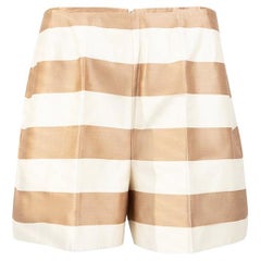 Tibi Women's Brown & Cream Silk Striped Shorts