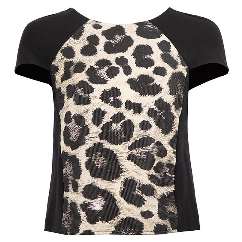 Tibi Women's Leopard Print Panel Cap Sleeves Top