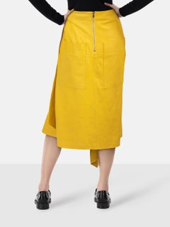 Tibi Yellow Leather Asymmetric Midi Skirt Size L