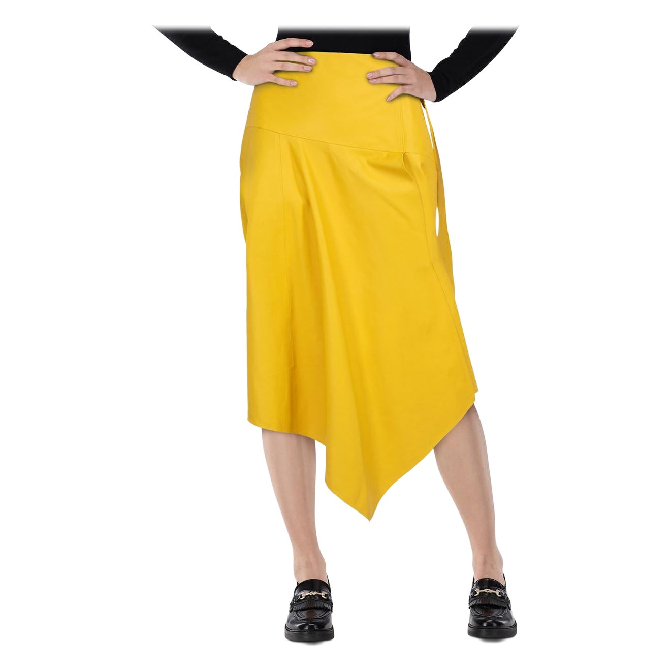 Tibi Falda Midi Asimétrica Piel Amarilla Talla L en venta