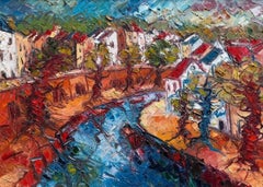 Oudegracht in Motion 3 Pittura a olio su tela Paesaggio della città di Utrecht In magazzino