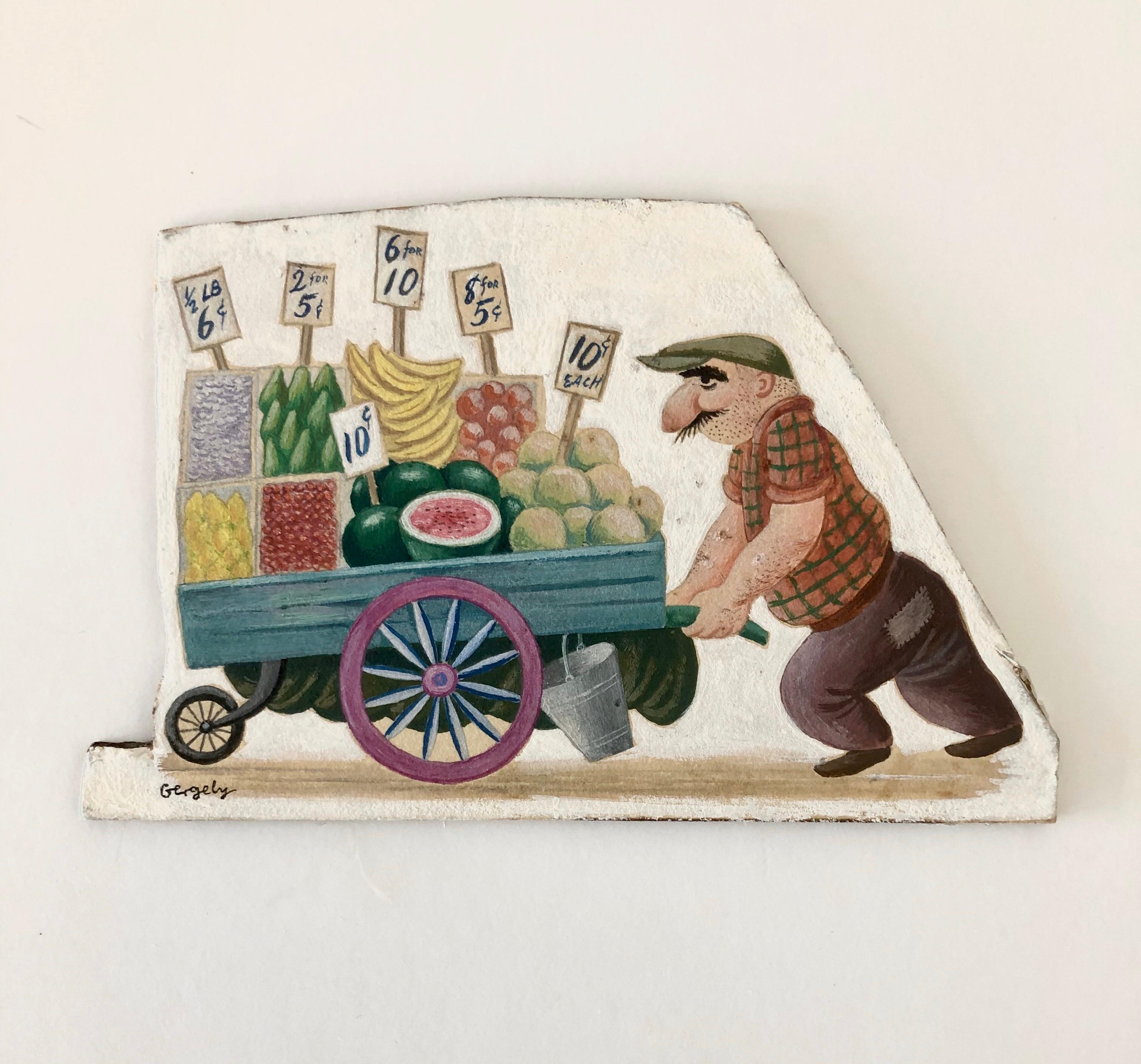 
Subject: Pushcart Grocer
Medium: Oil paint
Surface: Board
Country: United States
Dimensions w/Frame: odd shaped small piece - 3.90 X 6.10 

New Paltz, 1970 Old rediscovered.
Medium: Watercolor, Gouache
Surface: paper
Country: United States


Black