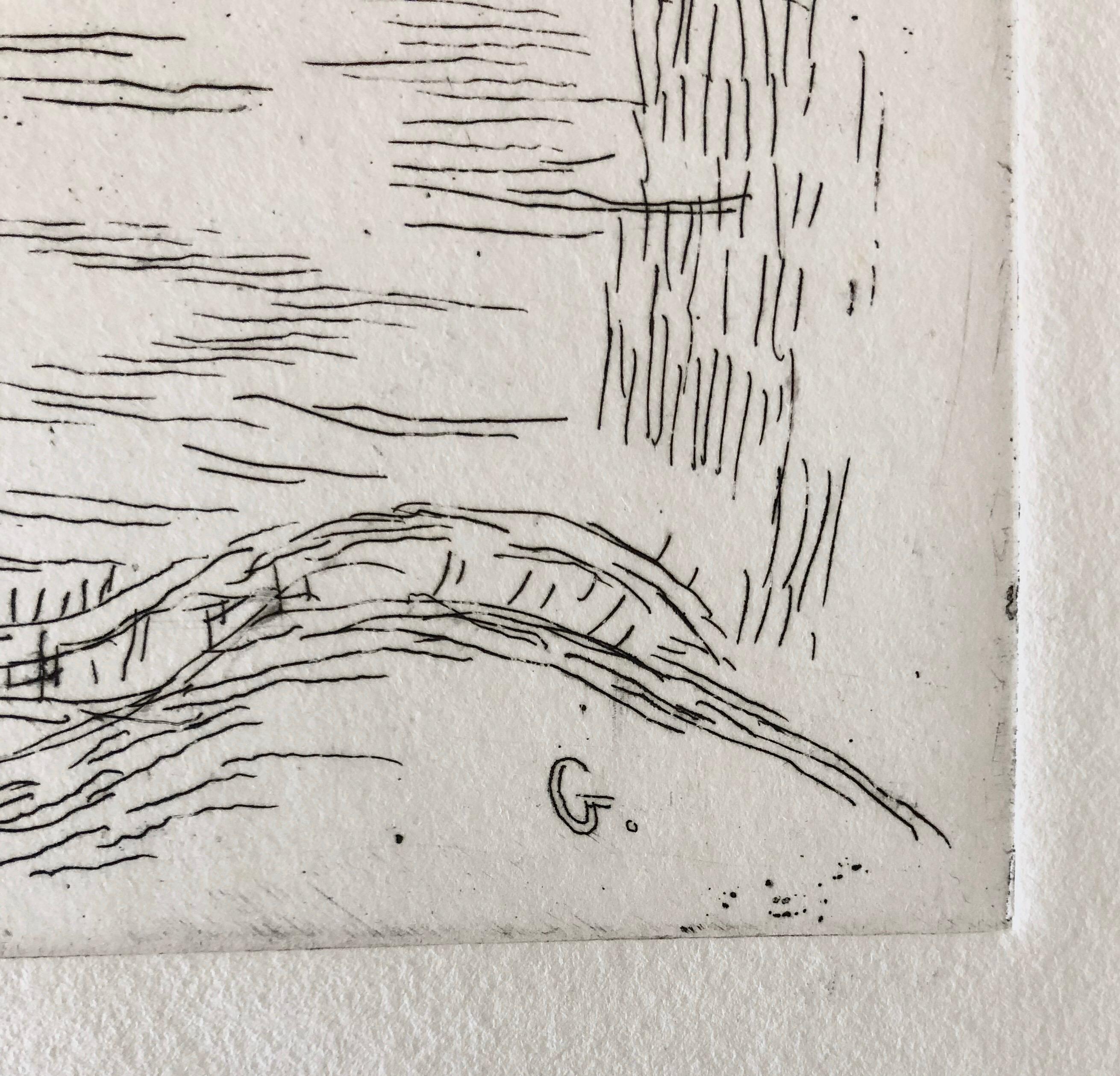Acquaforte d'epoca con mucca e contadino, famoso illustratore di libri per bambini - Print American Modern di Tibor Gergely
