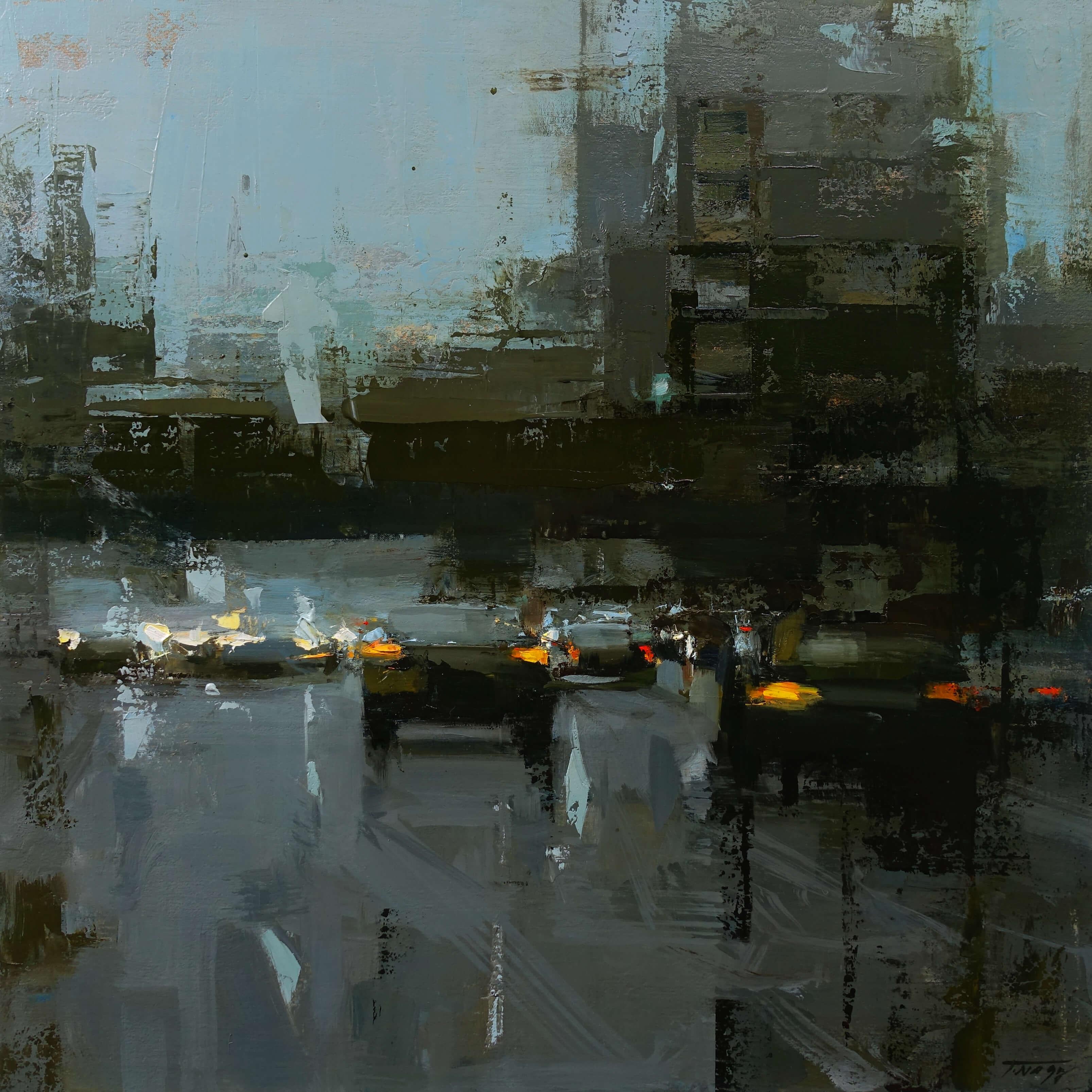 "Fade into Night" (2025) Original Abstraktes Expressionistisches Stadtbild Ölgemälde