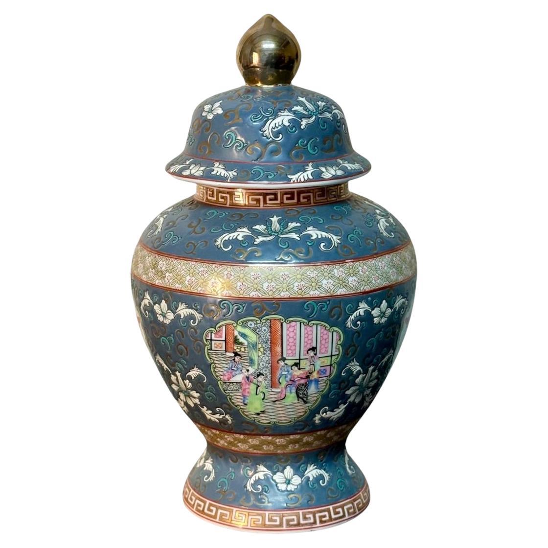 Tibor oriental de porcelana esmaltada policromada
