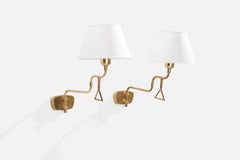 Tibro Armaturhantverk, Wall Lights, Brass, Fabric, Sweden, 1960s