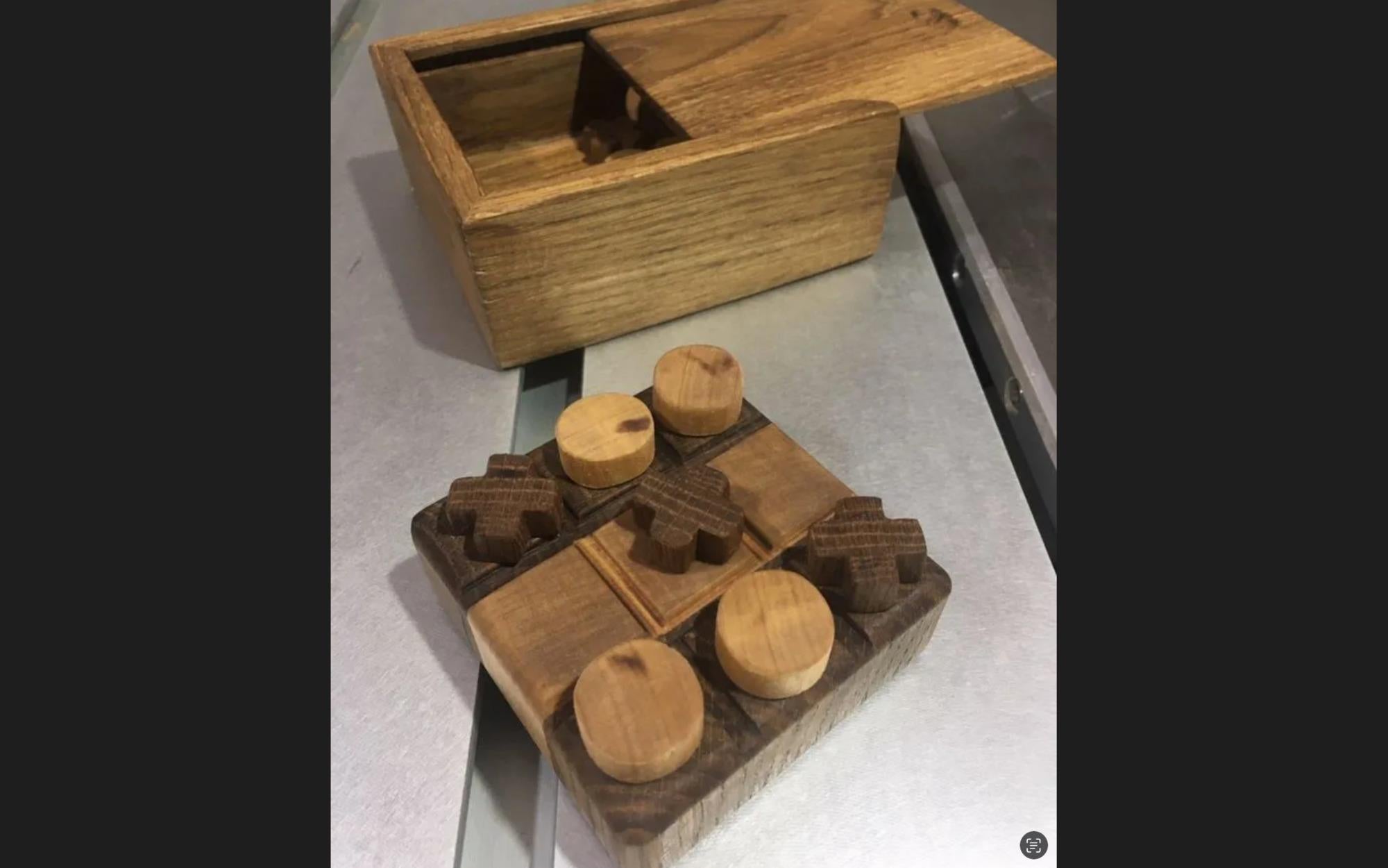 Contemporary Tic-tac-toe Game in a Box. Oak Material Handmade