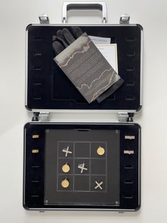 Tic Tac Sterlingsilber 5 Steine 18K vergoldet mit Acrylbrett im Spielekoffer