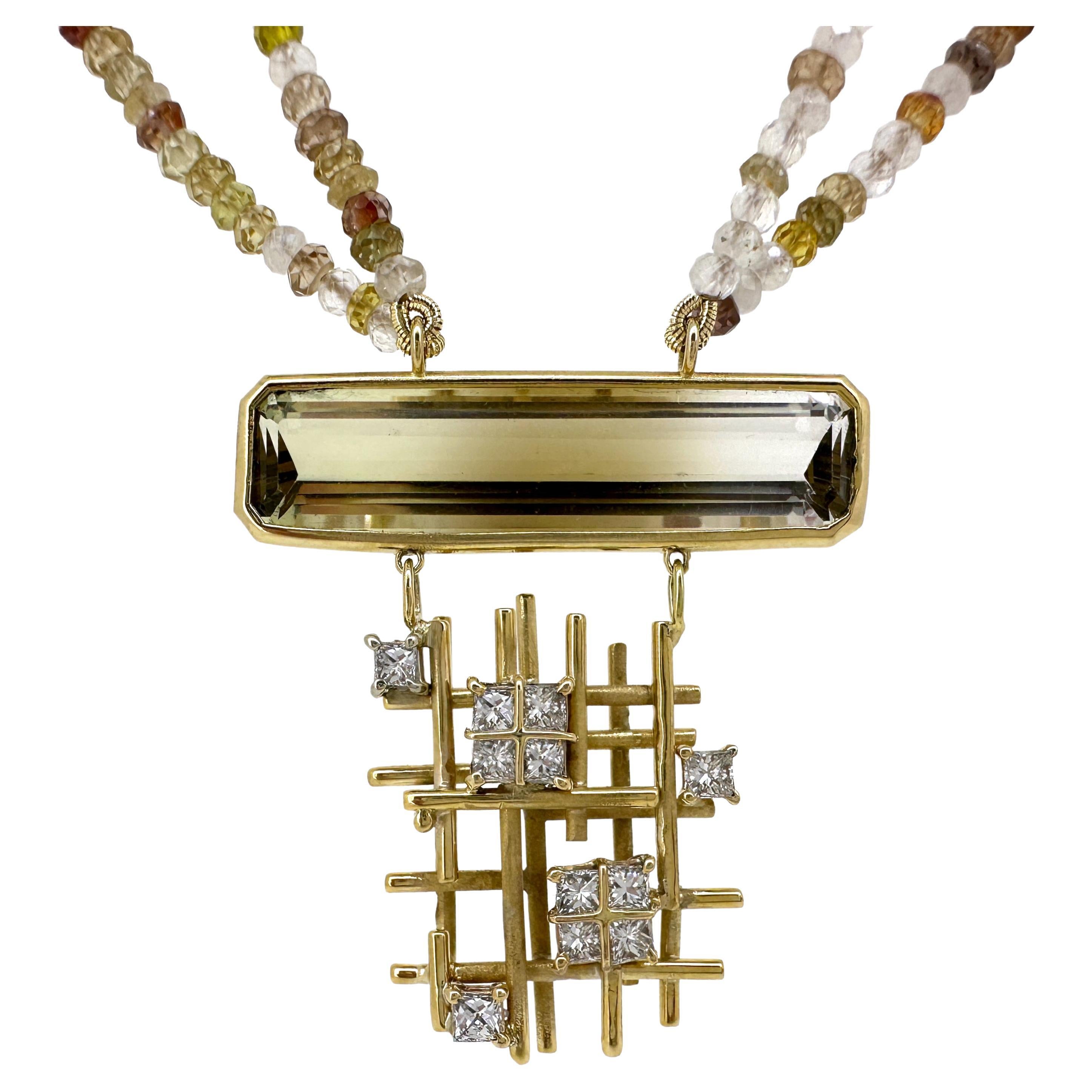 "Tic Tac Whoa" Yellow Gold Necklace with 1.43ct Diamonds & Natural Ombré Citrine