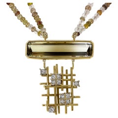 "Tic Tac Whoa" Yellow Gold Necklace with 1.43ct Diamonds & Natural Ombré Citrine