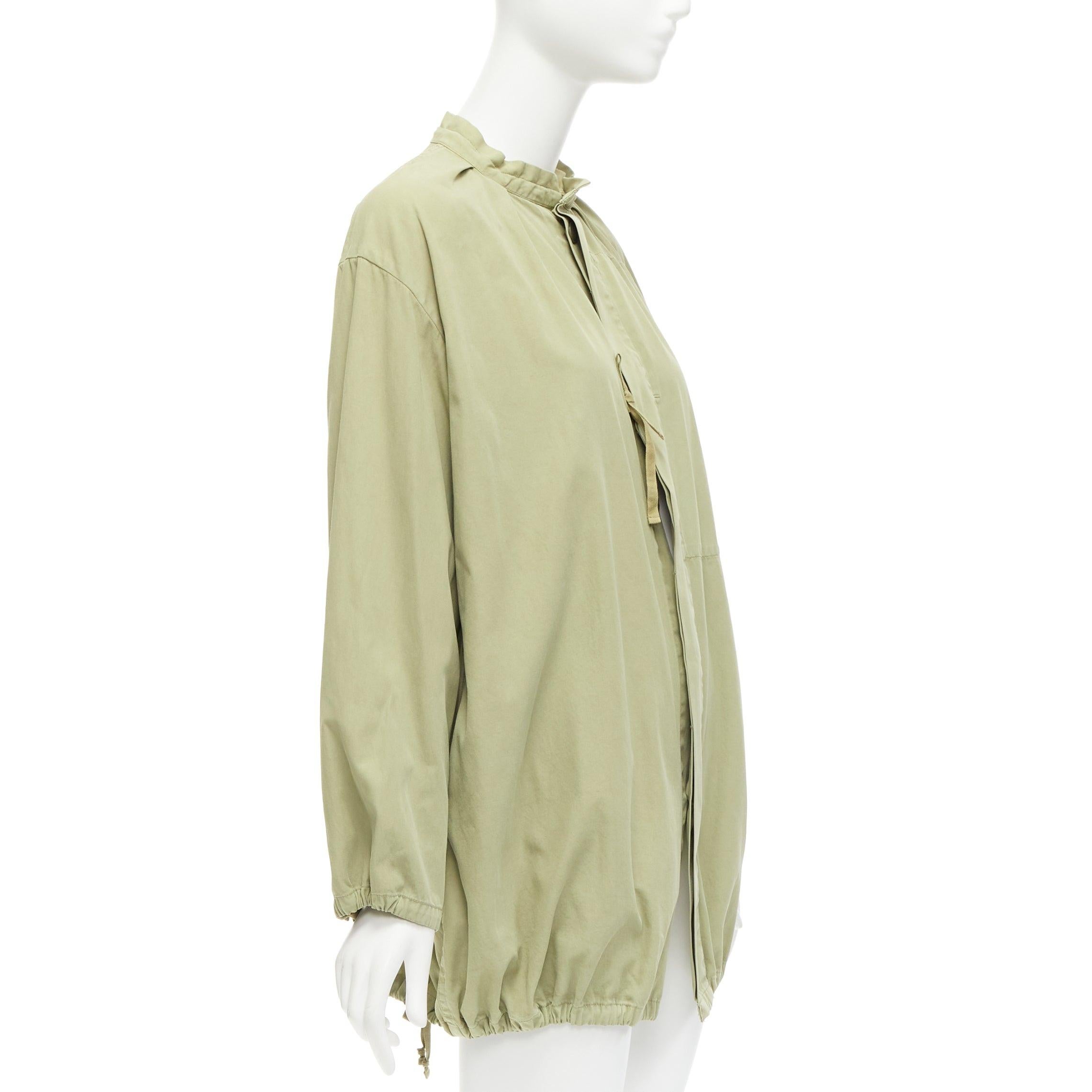Beige TICCA washed green 100% cotton tie collar centre parka jacket For Sale