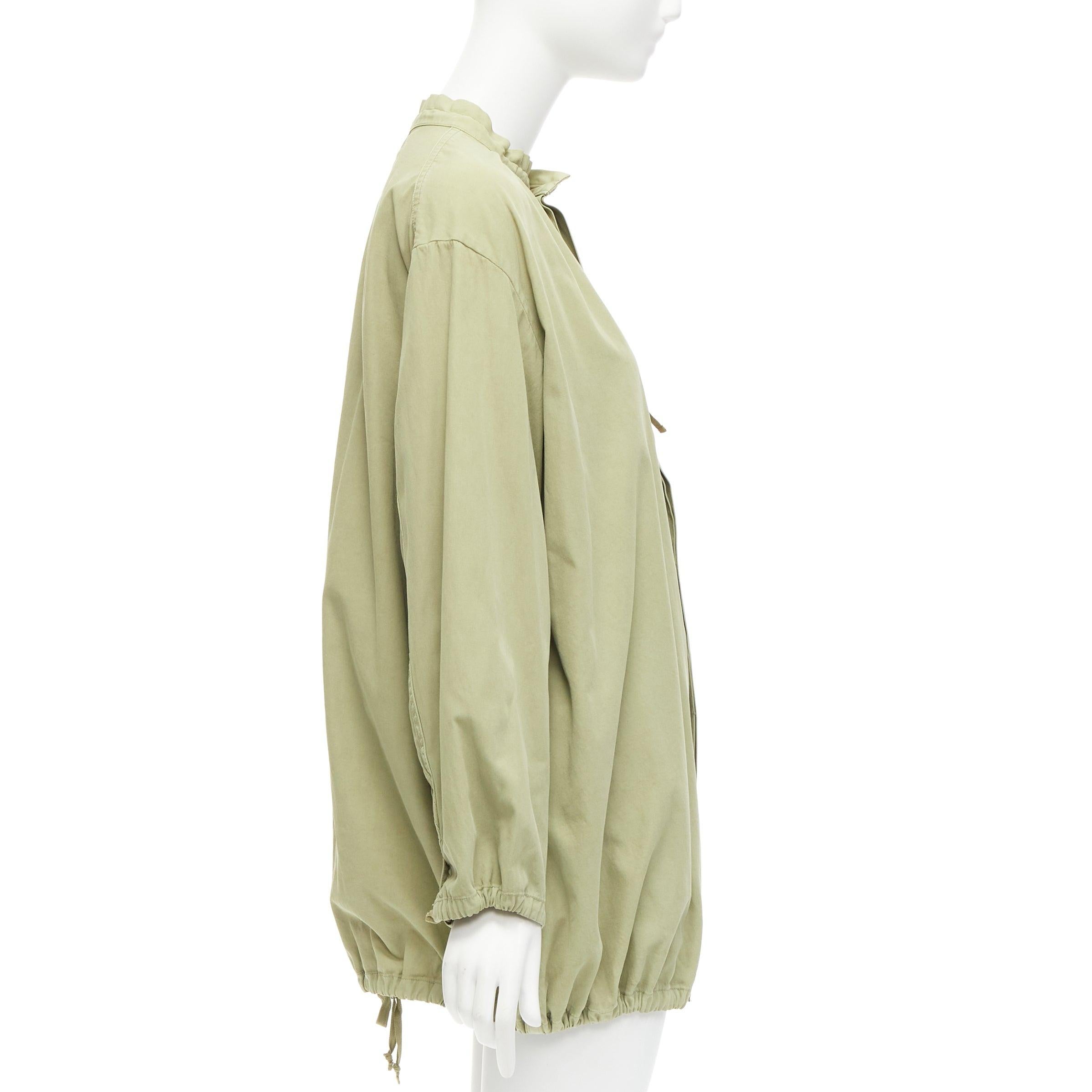 TICCA washed green 100% cotton tie collar centre parka jacket In Good Condition For Sale In Hong Kong, NT