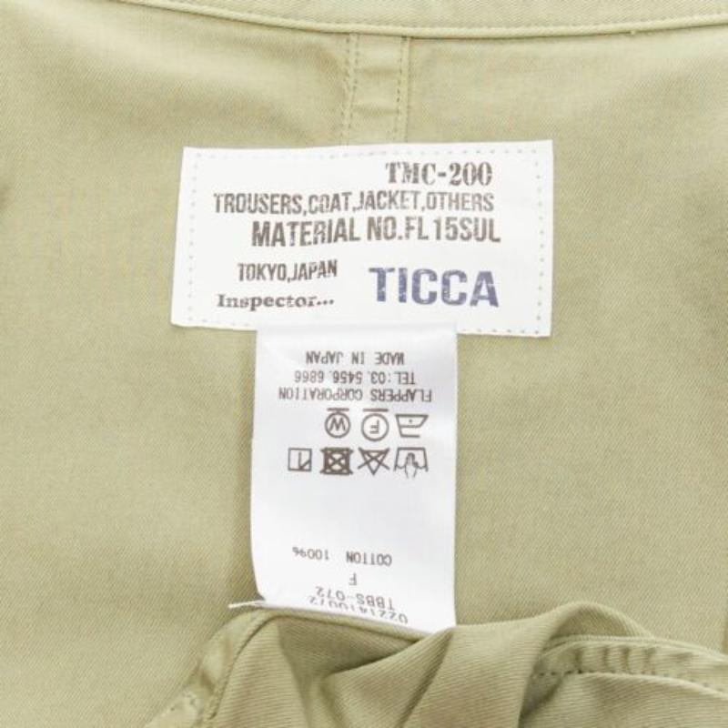 Parka centrale con colletto a cravatta in cotone 100% verde lavato di TICCA in vendita 4