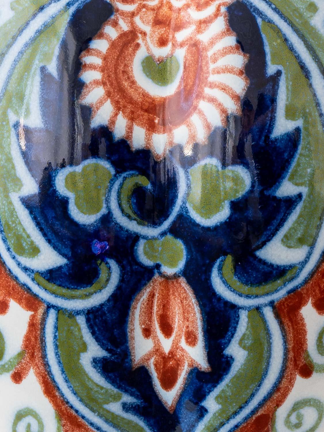 Lámparas de Chinoiserie Tichelaar Makkum Delft (1940-60) Nuevas pantallas de terciopelo verde siglo XX en venta