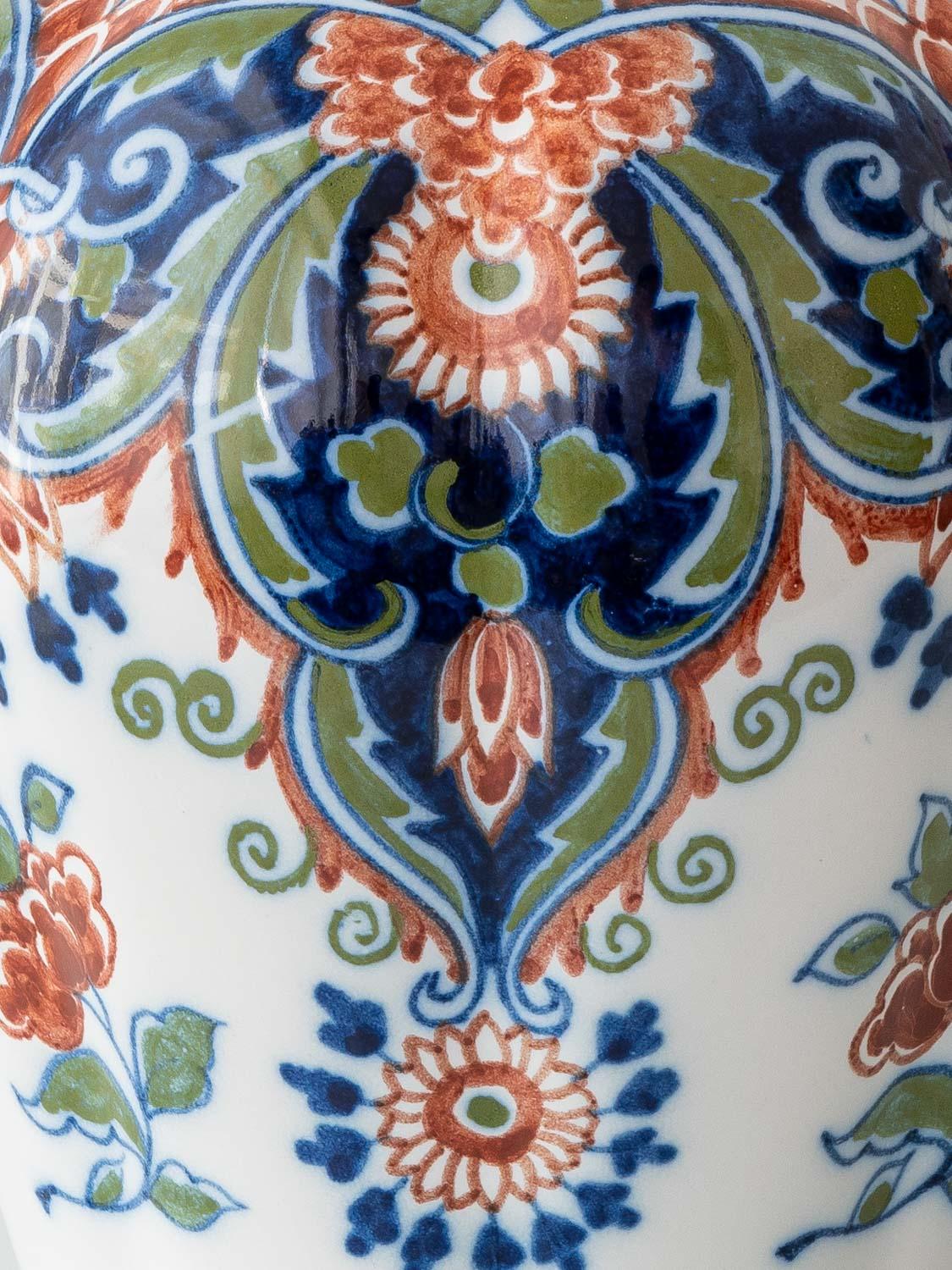 Lámparas de Chinoiserie Tichelaar Makkum Delft (1940-60) Nuevas pantallas de terciopelo verde en venta 1