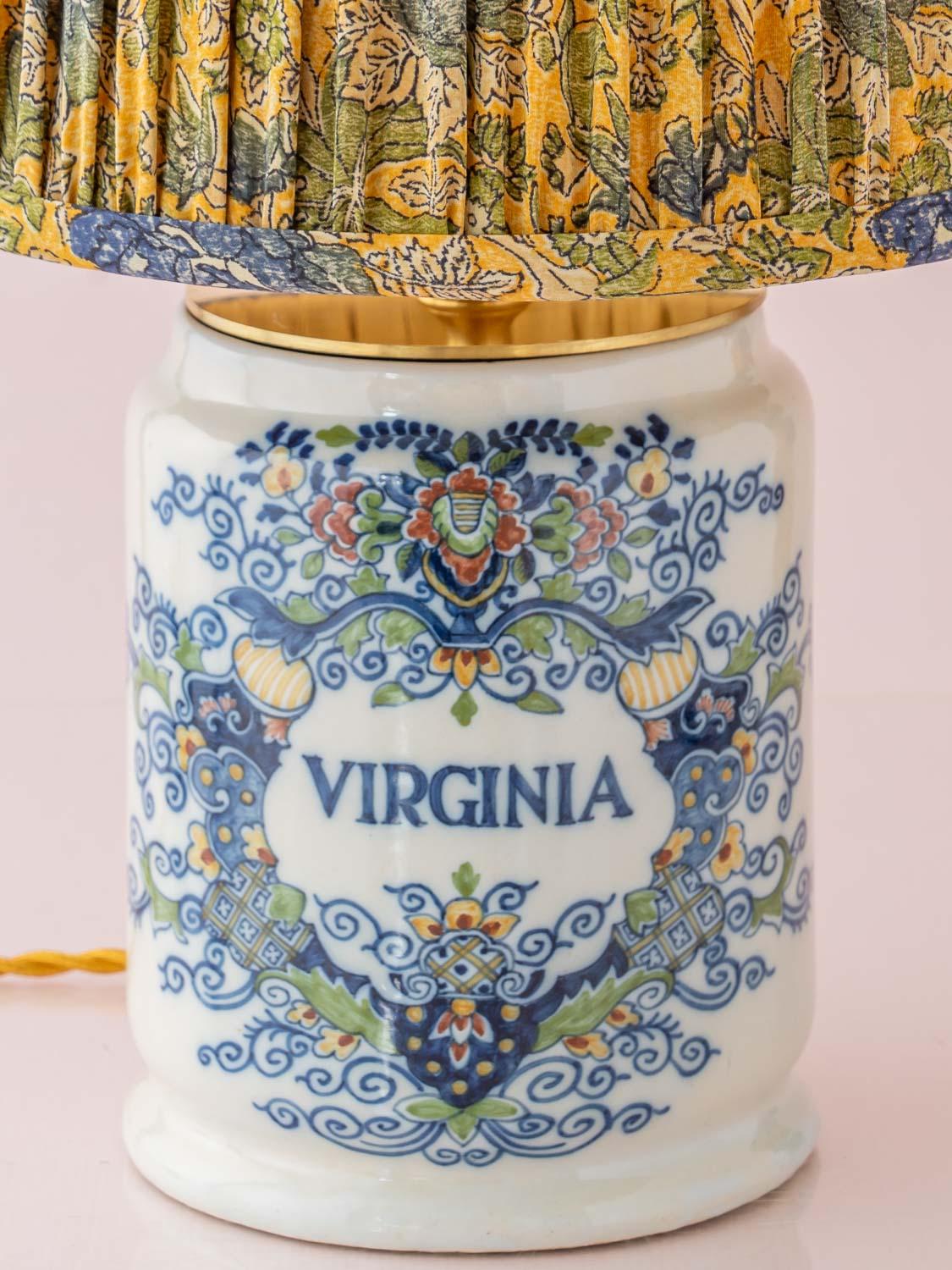 Chinoiserie Tichelaar Makkum Delft Tobacco Jar Table Lamp, New Pleated Silk Shade, 1948-1979 For Sale