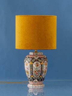 Tichelaar Makkum Hexagonal Delft Chinoiserie Lamp, New Velvet Shade (1948-1979)