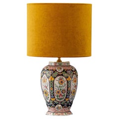 Tichelaar Makkum Hexagonal Delft Chinoiserie Lamp, New Velvet Shade (1948-1979)
