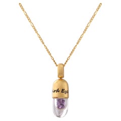 Tichu Amethyst Third Eye Chakra Pendant & Chain in 925 Silver & Crystal(Gold)