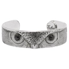 Tichu Black Star Owl Eye Cuff in Sterling Silver and Crystal Quartz 'Size L'
