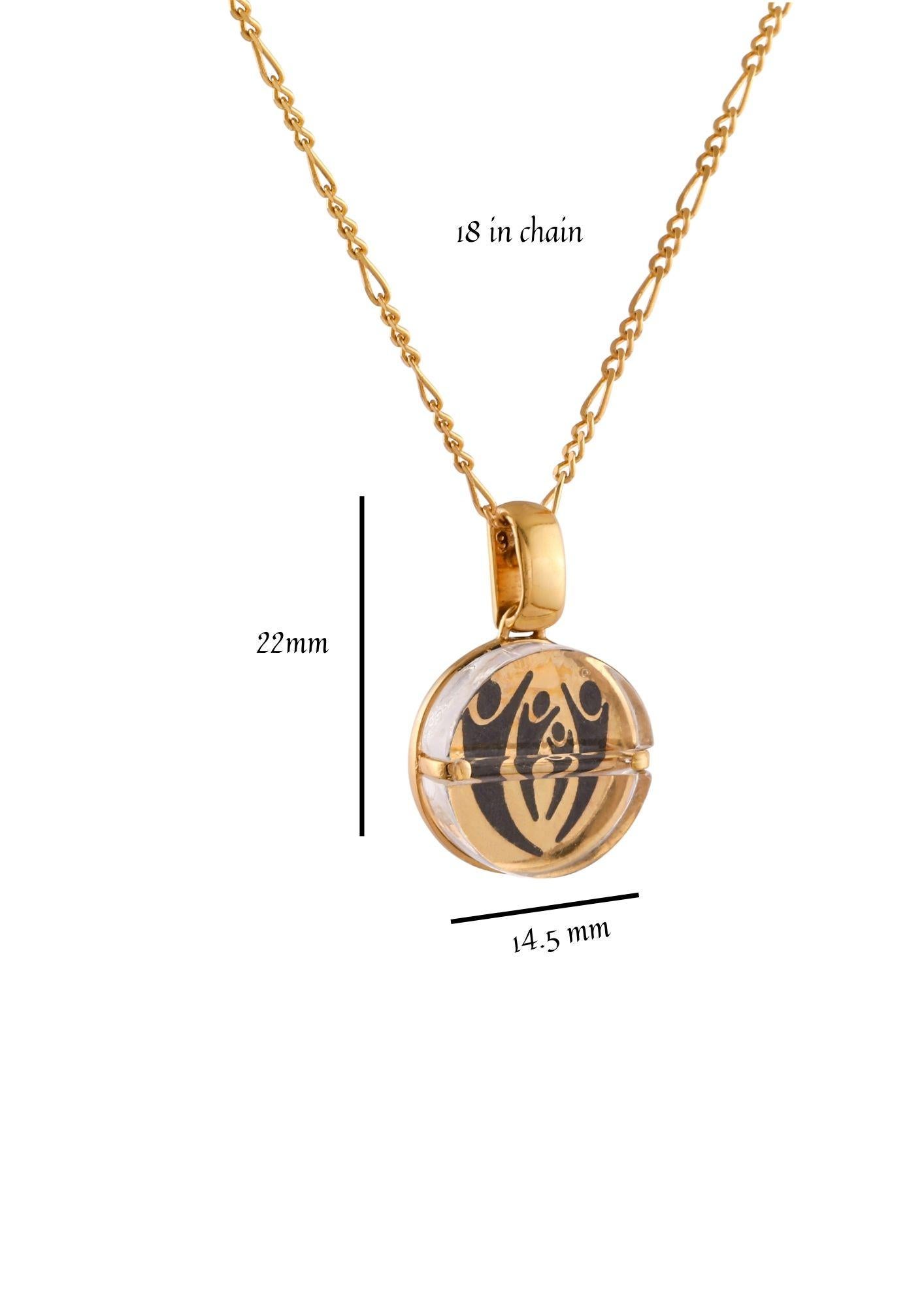 Modern Tichu Bliss Pill Pendant & Chain in Sterling Silver & Crystal in Gold Finish  For Sale