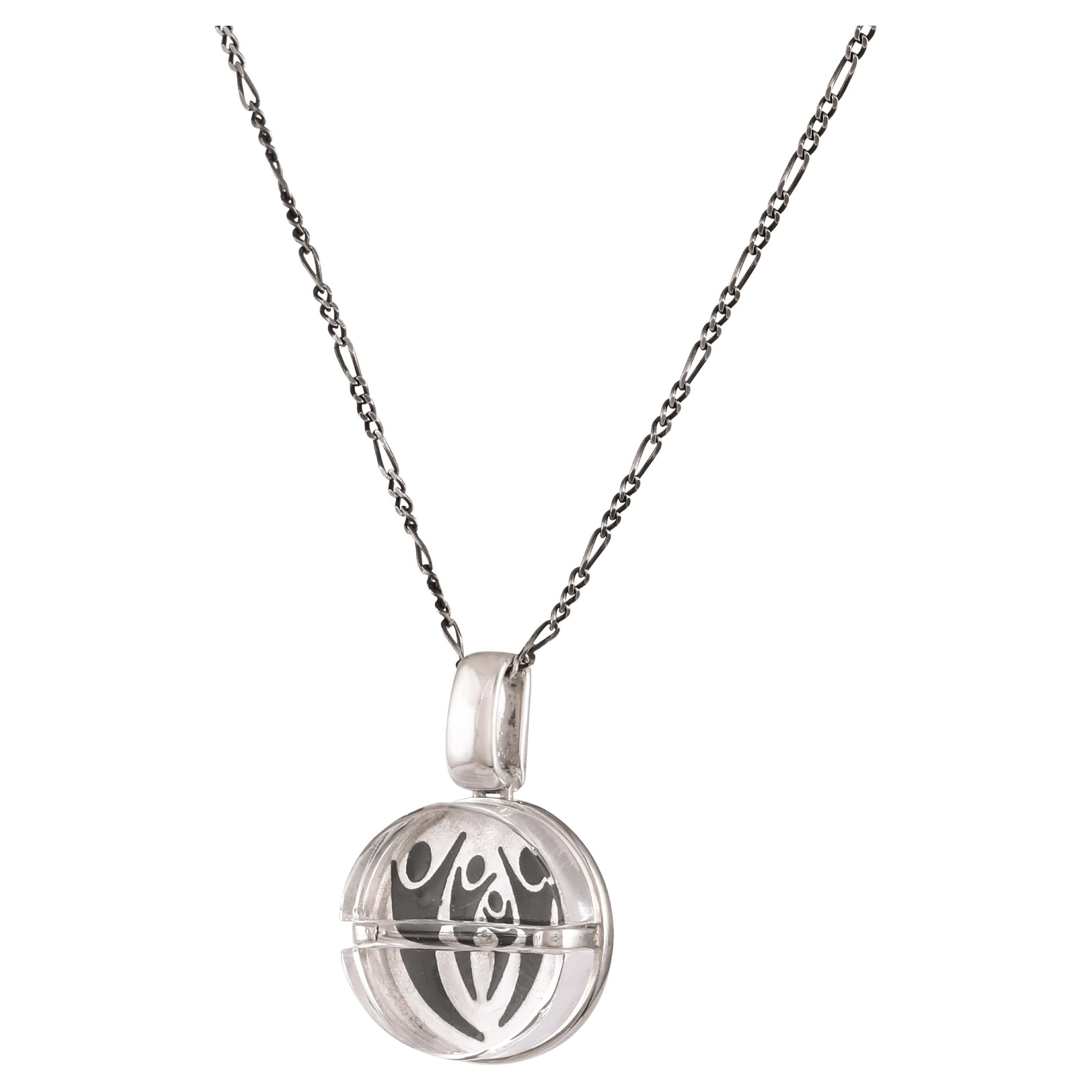 Tichu Bliss Pill Pendant & Chain in Sterling Silver & Crystal in Silver Finish  For Sale