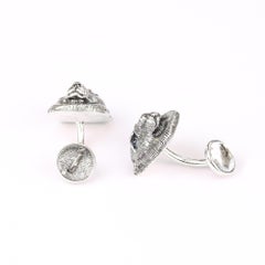 Tichu Blue Sapphire and Crystal Bear Face Cufflink in Sterling Silver