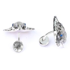 Tichu Blue Sapphire & Crystal African Elephant Face Cufflink in Sterling Silver