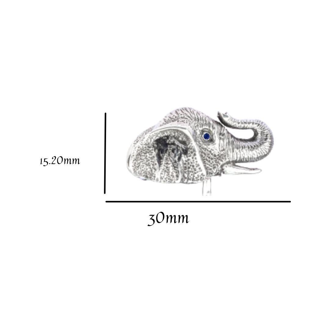 Mixed Cut Tichu Blue Sapphire & Crystal Quartz Tusked Elephant Cufflink in Sterling Silver For Sale