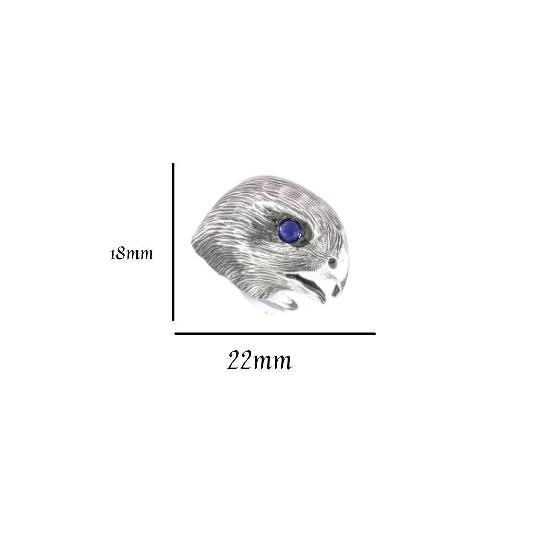 Tichu Blauer Saphir Falcon Gesicht Manschettenknopf aus Sterling Silber (Cabochon) im Angebot