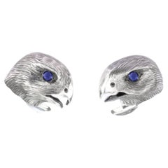 Tichu Blue Sapphire Falcon Face Cufflink in Sterling Silver